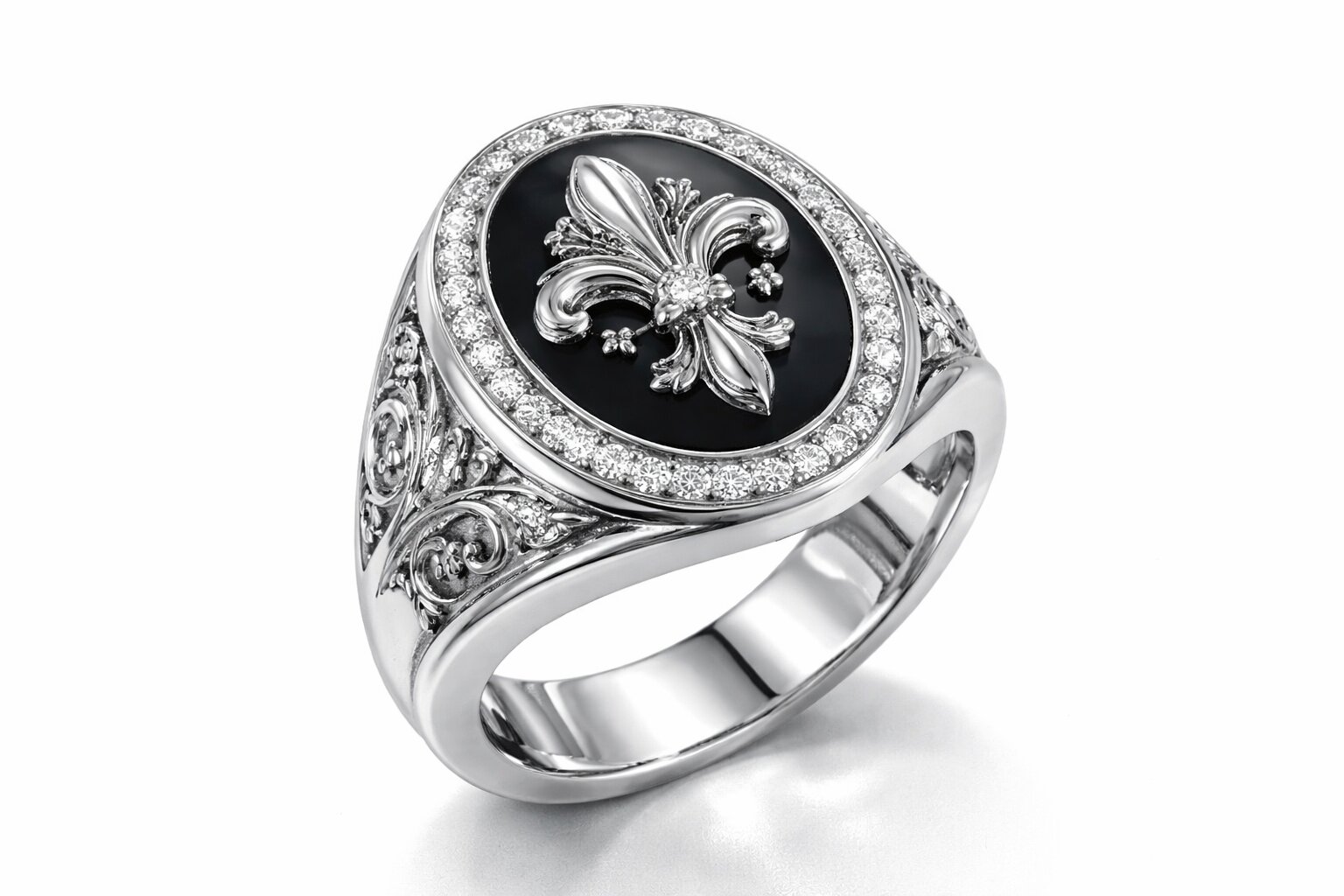 Sygnet z fleur-de-lis w brylantach — srebro